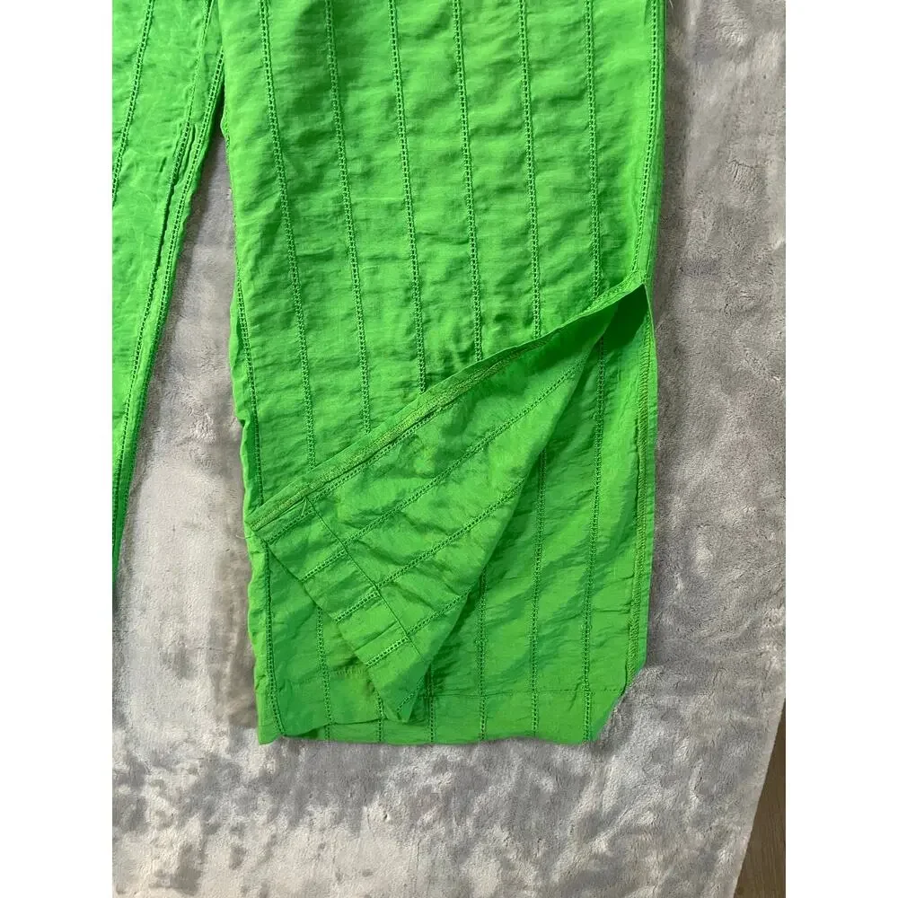 Bright Kelly green Jason Wu‎ wide leg drawstring pants eyelet embroidery resort